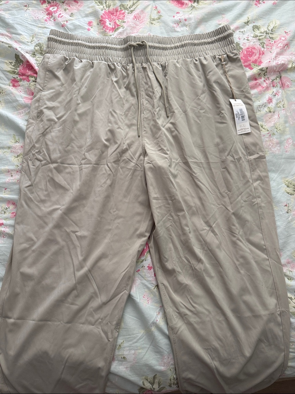 Natural Reflections Taupe Elastic-Waist Track Pants